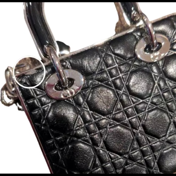 DIOR CHARM MIRROR BLACK SILVER METAL BAG LADY DIOR GLOSS Novelty Bag Charm - Picture 6 of 11
